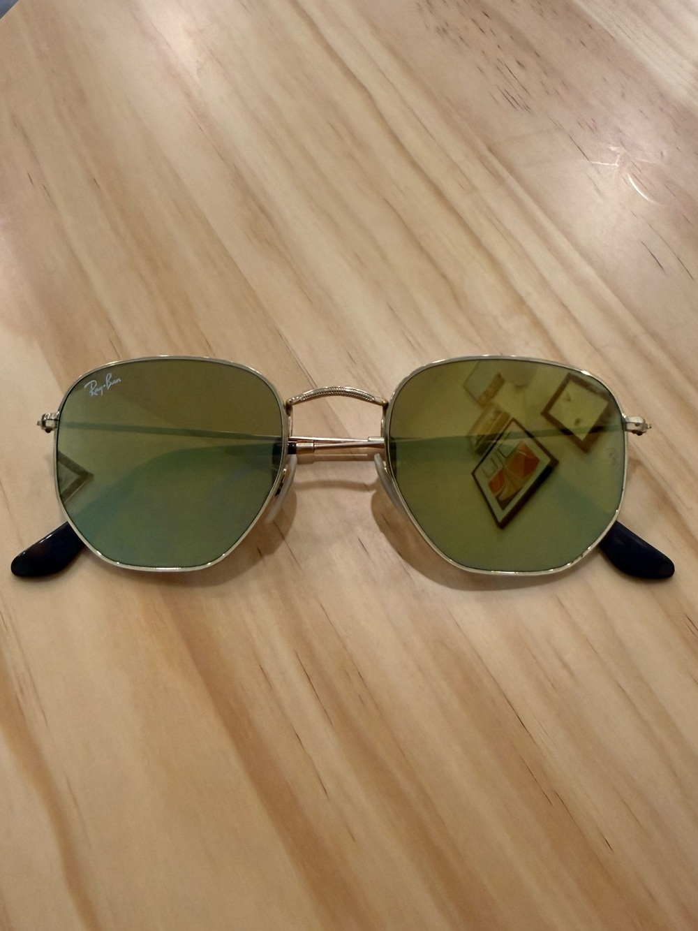 Ray-Ban Sunglasses with Green Lenses and Gold Frame